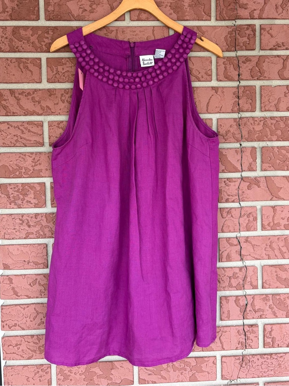 Alexandra Bartlett Purple Beaded-Neck Sleeveless Tunic